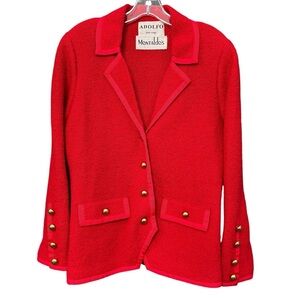 Vintage Adolfo New York Montaldo’s Red Blazer Gold Buttons Size 8